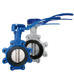 Przepustnica z otworami gwintowanymi SYLAX z napędem ręcznym dźwigniowym dysk AISI316 żeliwo szare Nitryl BAR 16 DN 80 Socla