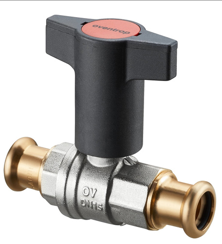 Zawór kulowy "Optibal", pokrętło z tworzywa sztucznego DN25, obustronnie złącze prasowane 28mm, z mosiądzu