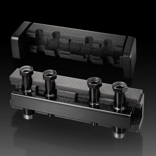 Rozdzielacz do "Regumat" DN32 z zaworem kulowym pompowym do 3 obiegów, z izolacją uniwersalną, ze stali