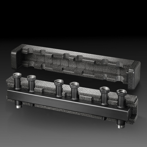 Rozdzielacz do "Regumat" DN32 z zaworem kulowym pompowym do 2 obiegów, z izolacją uniwersalną, ze stali