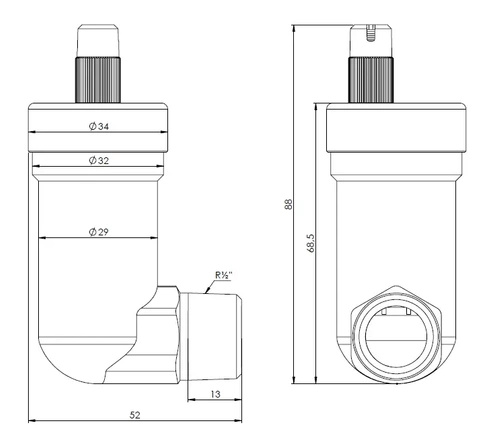 Odpowietrznik automatyczny kątowy R1/2", z zaworkiem aqua-stop Afriso